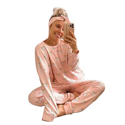 China 2021 QUICK DRY Women's Sleepwear 2 Piece Set Cotton Pajamas Shorts Long Sleeve Tops Sleep Wear Sets for sale