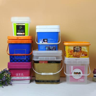 China Custom Logo Printed Square Plastic Ice Cream Food Containers Plastic Bucket For Packaging for sale