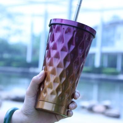 China Sustainable Double Wall Stainless Steel Drink Cup With Straw for sale