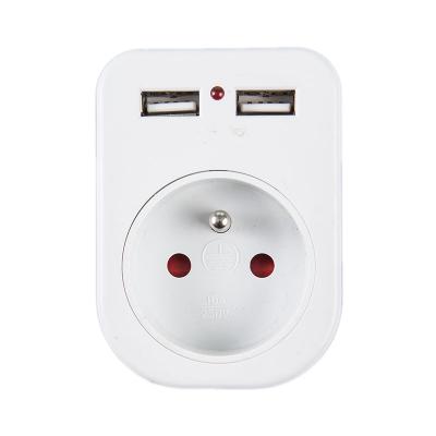 China UF-02 5V 2.1A USB Socket Adapter Travel Charger 2 USB Port Residential/Multi-Purpose French Outlet Power Socket For Phone for sale