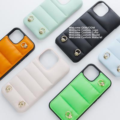 China DradonS Luxury Custom Shockproof Leather Waterproof Phone Cover Down Jacket Mobile Cell Phone Case For Iphone 14 13 12 pro max for sale