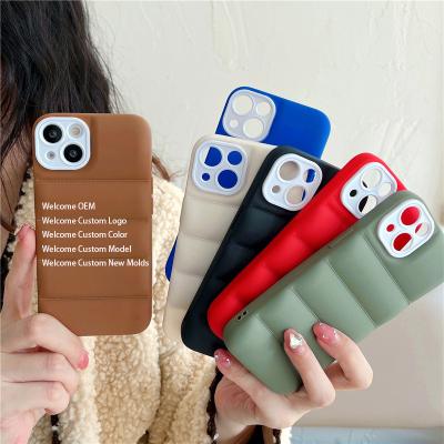 China Shockproof Dragons Down Jacket Fabric Shape Fashion Solid Color Down Jacket Touch Phone Case For Iphone 14 13 for sale