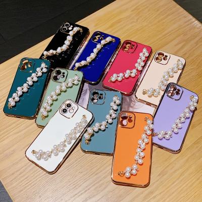 China Shockproof Dragons Bead Chain Holder Phone Covers Newest TPU Fashion Girls Bead Chain Cell Phone Case For IPhone Electroplate Case for sale