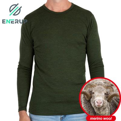 China Enerup Thermal Black White Mens 100% Merino Wool QUICK DRY OEM/ODM Plus Size Long Sleeve T-shirt Base Layer for sale