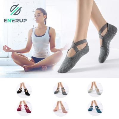 China Viable Wholesale Enerup OEM/ODM Custom Printed Non-slip Barre Fitness Pilates Woman Cross-Stripe Yoga Socks for sale