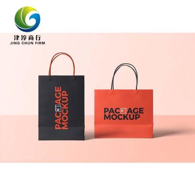 China Recyclable Wholesale Eco Friendly Cheap Custom Logo Apparel Gift Black Recycle Brown Kraft Paper Shopping Bag With Handles for sale