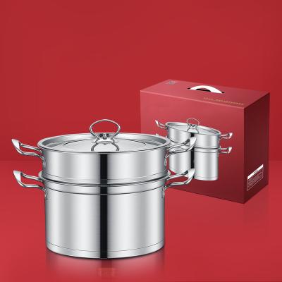 China Double layer stainless steel workable universal food steamer with lid glass cookware handle soup pot steel suit for sale