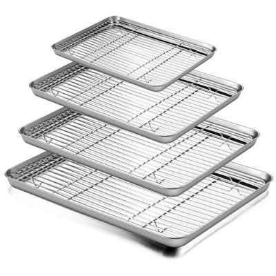 China 2 Viable Pans and 2 Rack Metal Stainless Steel Pizza Cookie Cake Dish Steel Baking Tray and Rack for Oven for sale