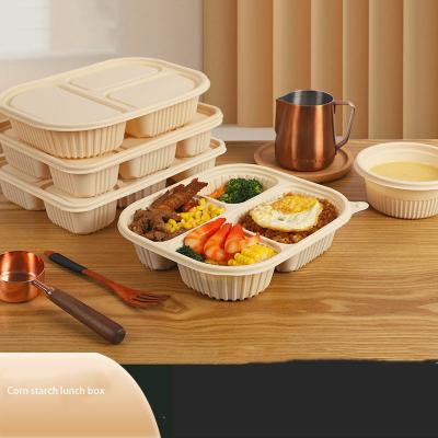 China Viable Wholesale Degradable Disposable Lunch Box Cornstarch Bowl Environmental Protection Four Square Grid Take Out Bento Box Packed for sale