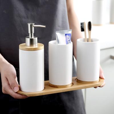 China Wholesale Home Decor Sustainable Fashion White Ceramic Modern Three Pieces Set Hotel Use Bathroom Accessories Wash Suit for sale