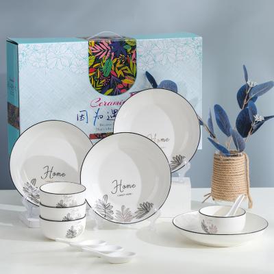 China Cheap Viable Set of 9/10/13/16 Piece Printable Logo Ceramic Dinnerware Set, Bowl Bowl and Ceramic Dish Set and Spoon Dinnerware Set Gift Box for sale