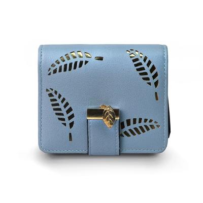 China Hot Selling Waterproof PU Leather Short Pendant Leaves Card Holders Hollow Minimalist Women Wallet Purse for sale