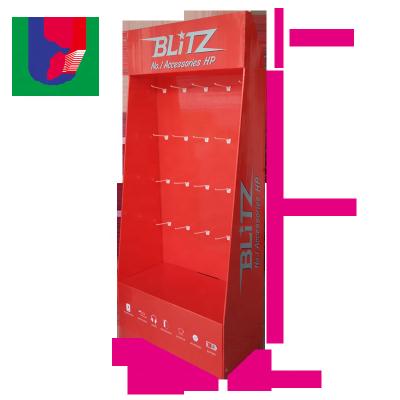 China Chinese Manufacturer Recyclable Material Custom Floored Color Printed Hard Corrugated Cardboard Display Stand With Plastic Hooks for sale