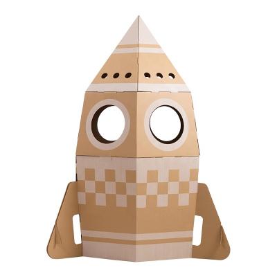 China Eco-friendly Cardboard Rocket DIY Custom Corrugated Paper Playhouse Tent Toy Parent-child Coloring Children's Room Castle Set Room for sale