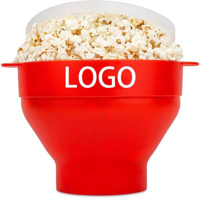 China Custom Logo Home DlY Logo Hot Air Silicone Popcorn Collapsible Popcorn Maker Microwave Overheat Protection Folding Popcorn Bowl With Lid for sale