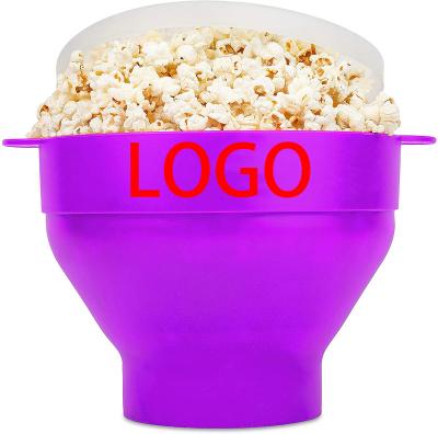 China Overheat Protection Custom Microwave Popcorn Popper LOGO With Lid Silicone Popcorn Maker Collapsible Bowl for sale