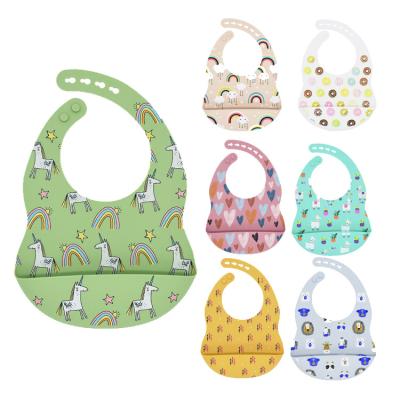 China Bpa Free Wholesale Waterproof Bib Silicone Bpa Free Adjustable Easy Clean Printed Baby Bibs for sale