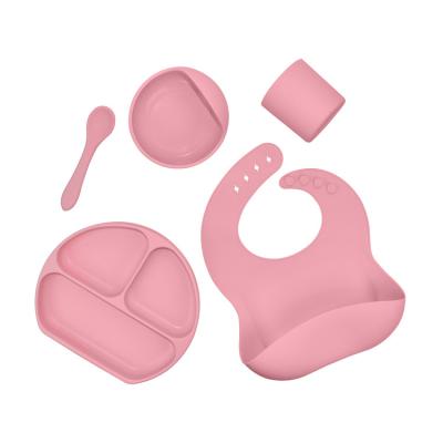 China Kids Silicone Feeding Spoon BPA Free Bib Dinner Cup Suction Baby Food Dish and Bowl Set Baby Food Dish Set for sale