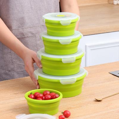 China Collapsible Silicone Heatable Lunch Container for Kid Silicone Collapsible Bowl Storage Boxes and Bins for sale