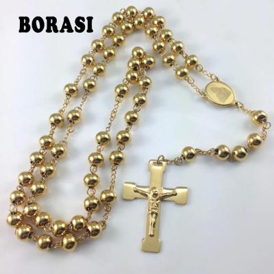 China Religious Fashion Jewelry Stainless Steel Rosary Necklace, Virgin Cross Of Jesus Pendant Necklaces , Heavy Gold Color Hip hop Men Jewelry for sale