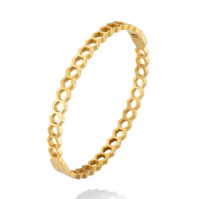 China TRENDY New High Quality Beehive Shaped Design 18 K Stainless Steel Bracelets For Women Popular Minimalist Bangles Gold Color Jewelry for sale