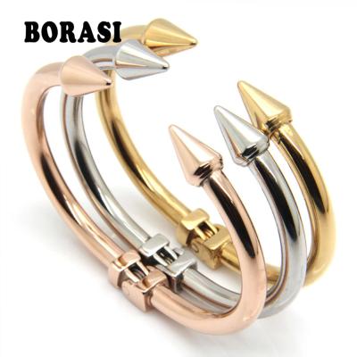 China TRENDY Top Quality Stainless Steel Jewelry Conical Arrows Bracelets & Bangles Wholesale Gold Color Cone Nail Cuff Bracelet For Women for sale