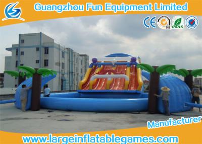 China Interactive Game Inflatable Water Slide And Pool Amusement Park , Fire Retardant 0.55mm PVC Mateiral for sale