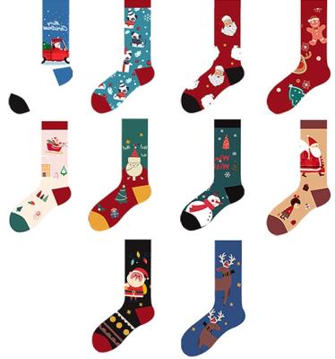 China XIANGHUI Breathable Wholesale Can Custom Logo Cartoon Santa Snowman Elk In Cotton Design Winter Christmas Socks for sale