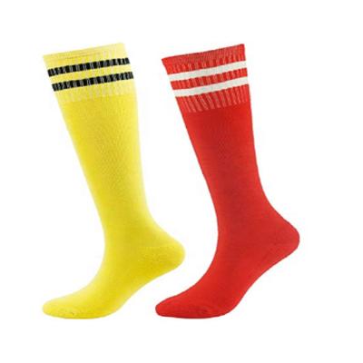 China Sustainable Knee Tube High School Girls Cotton Youth Striped Football Socks for sale