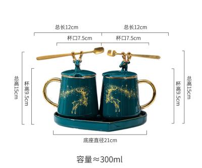 China Sustainable Luxury Green Glazed Ceramic Coffee And Gold Decal Tea Sets With Spoons for sale