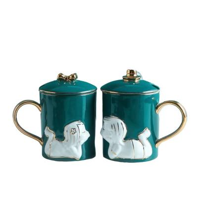 China Viable Creative Embossed Ceramic Glazed Mug Amazon Mugs Couple Mug Set for sale