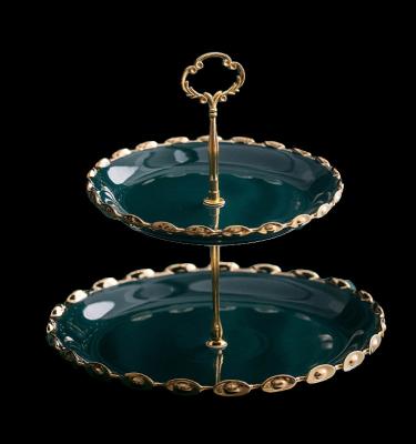 China 2 Tiers Sustainable Luxury Color Glazed Cake Stand Gold Cake Stand For Wedding Cakes for sale