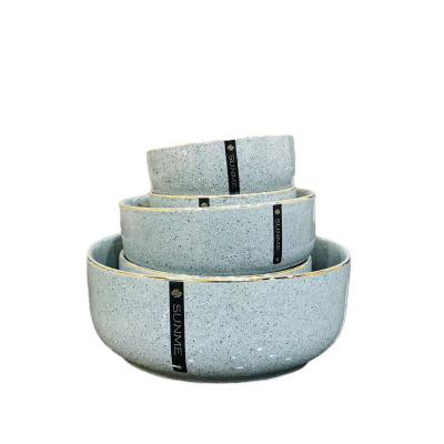 China Factory Wholesale Viable Marble Design Gold Rim 6 Inch Bowl Set Ceramic Rice Bowl for sale