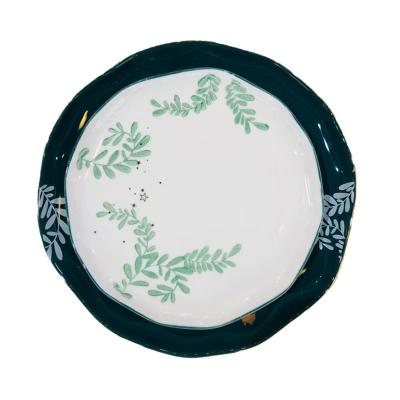 China Sustainable OEM Factory Wholesale 10 Inch Glazed Charger Plates Ceramic Green Plate Dish For Restaurants for sale