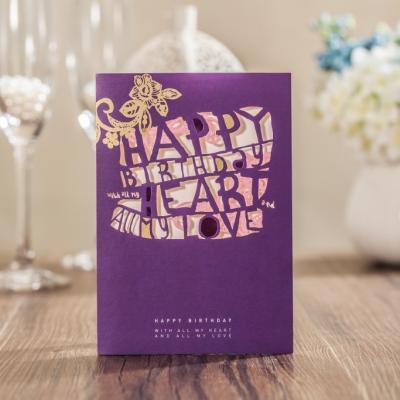 China WISHMADE Europe Factory Customized Purple Laser Cut Birthday Card for sale