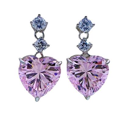 China Wholesale CLASSIC Pink Heart 925 Sterling Silver Gemstone Earrings for Wedding Engagement for sale