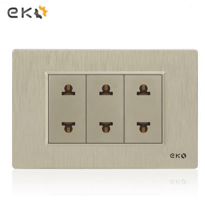 China Easy Installation Wall Socket 250V 6 Hole Safe Gold American Standard Grounding Wall Socket for sale