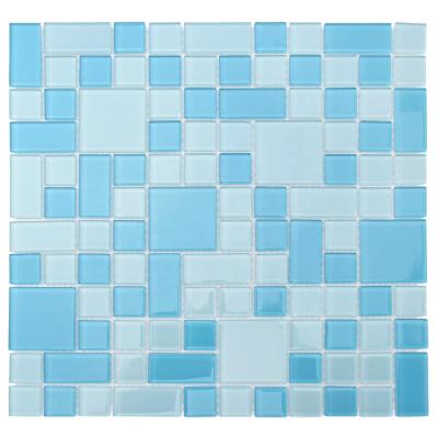 China China Wholesale Parquet CNK Light Blue Glass Sheet Crystal Mosaic Pool Slab for sale