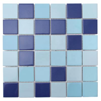 China Wholesale Blue Ceramic Flooring CNK Mosaic Factory Discount Swimming Pool Slab 48x48mm for sale