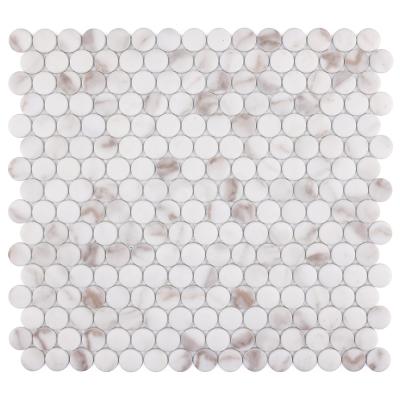 China CNK Round Parquet Mosaic Manufacturer Marble Look Glass Penny Slab Backsplash for sale