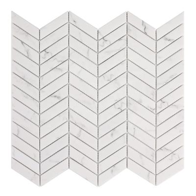 China Wholesale White Herringbone Marble Flooring CNK Look Mosaic Slab China Shower for sale