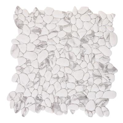 China CNK Parquet China Manufacturer White Marble Look Pebble Wall Glass Mosaic Slabs for sale