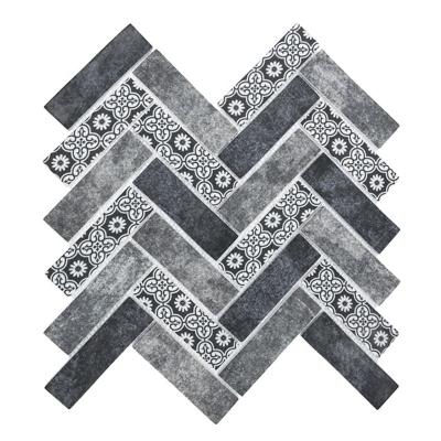 China Chinese Dark Gray Parquet CNK Mosaics Underground Patterned Slab Backsplash For Kitchen for sale