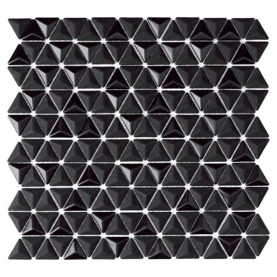 China Wholesale CNK China Flooring Triangle 3d Mosaic Decor Wall Glass Mosaic Slab Black for sale