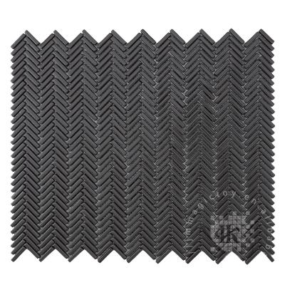 China Wholesale CNK Matte Black Herringbone Parquet Mosaic Glass Wall Slab China for sale