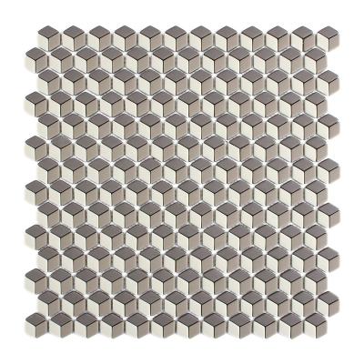 China CNK China wholesale parquet 3d rhombus backsplash slabs beige glass mosaic for sale