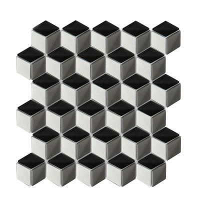 China Diamond Shaped CNK China 3d Parquet Black And Gray Glass Mosaic Backsplash Slab for sale