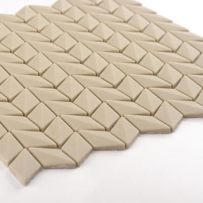 China New trend parquet 3D diamond rhombus slab diamond deco mosaic kitchen slab light brown herringbone wall for sale