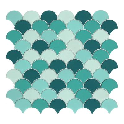 China Wholesale Green Modern Parquet Fish Scale Glass Mosaic Bathroom Slabs CNK China for sale