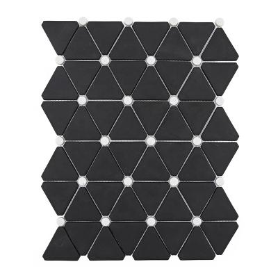 China CNK China Manufacturer Matte Black Triangle Mosaic Glass Slab Bathroom for sale